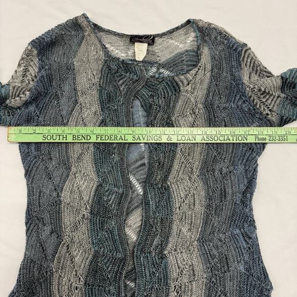 Vtg Y2K Crochet Cardigan Small Blue Gray Teal Fairy Grunge Witchy Long Sleeve - Picture 4 of 8
